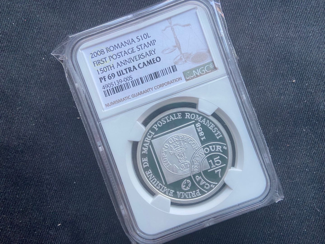 【币观天下】第149场钱币拍卖 【罗马尼亚】2008牛头邮票银币【带证书】
