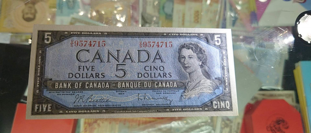 今晚八点整~【囧羊收藏】精选微拍第27期暨2021年第十八期 港澳及外币精选 1954年加拿大5元 全新UNC绝品 