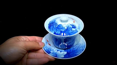端午节活动福利价高端建盏茶器 中级工艺师（江月收藏）顶级手绘加彩青花（锦鲤戏荷塘）