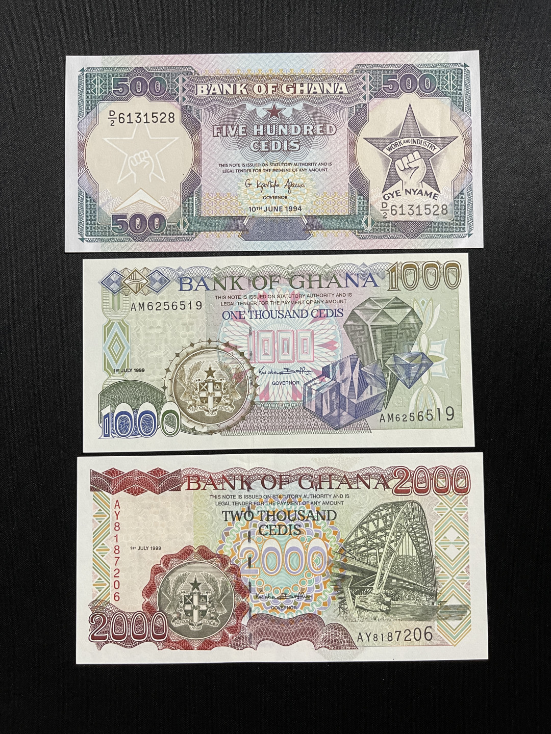 《张总收藏》28期—欧洲&豹子 加纳纸币3张 500、1000、2000塞地 全新UNC