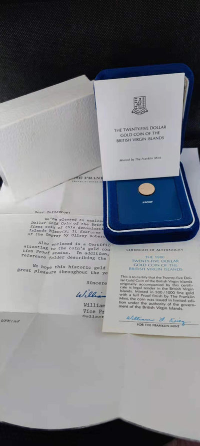 【随心拍&Getcoins】金币专场 拍卖第九十二期   英属维尔京1980年25元金币潜水中的鱼鸥