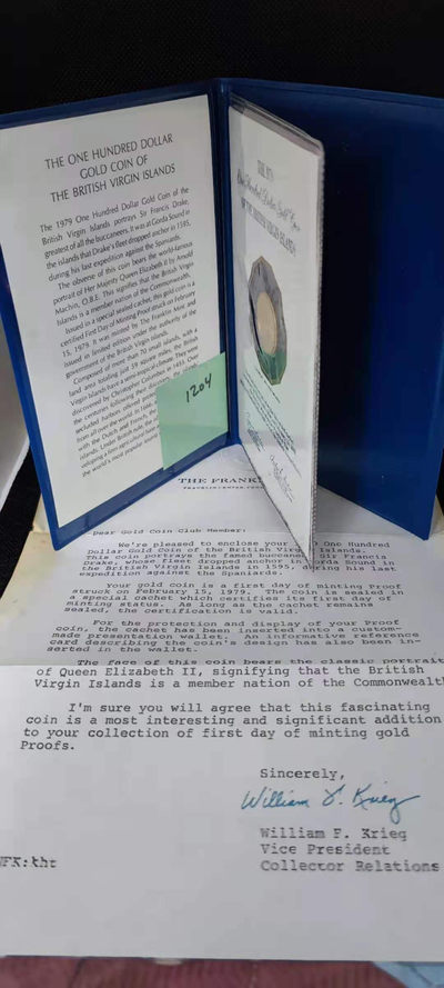 【随心拍&Getcoins】金币专场 拍卖第九十二期   英属维尔京1979年100元金币纪念佛朗西斯德雷克爵士