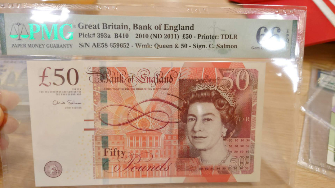 6.18专场全场免佣金低价起拍【囧羊收藏】第29期暨2021年第二十期微拍 评级币精选  【一口价已售出，请勿出价】2010年英国50镑 全新绝品PMG66E 无47