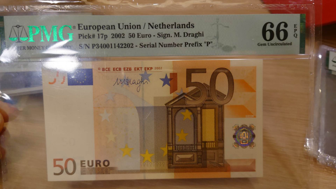 6.18专场全场免佣金低价起拍【囧羊收藏】第29期暨2021年第二十期微拍 评级币精选  2002年50欧元 三签荷兰版 PMG66E