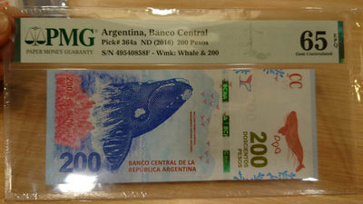 6.18专场全场免佣金低价起拍【囧羊收藏】第29期暨2021年第二十期微拍 评级币精选  - 2016年阿根廷200比索 PMG65E