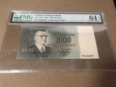 【Blue Auction】世界纸币精拍第95期——巴锡基维 （共60拍） - 芬兰 1955年1000马克 PMG64EPQ 