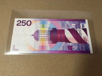 【Blue Auction】世界纸币精拍第95期——巴锡基维 （共60拍） - 荷兰 1985年250盾 全新UNC 经典灯塔