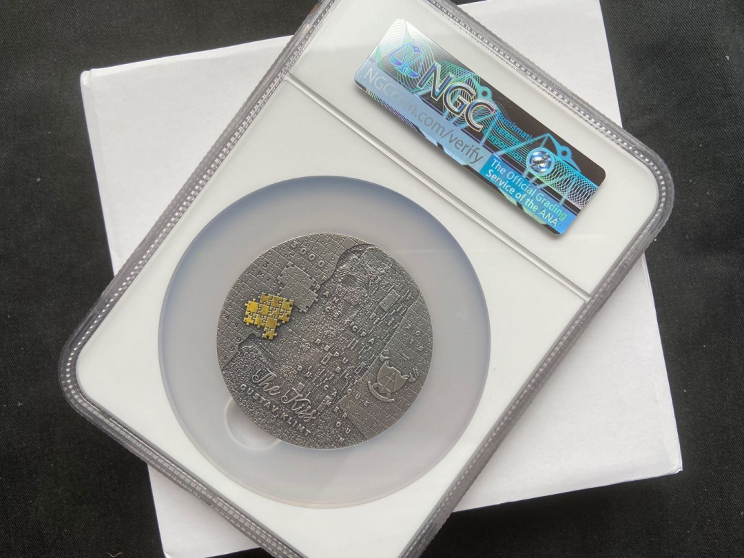 【随心拍&Getcoins】钱币拍卖九十一期～ 【喀麦隆】拼图银币-克利姆特的吻【ngc70】