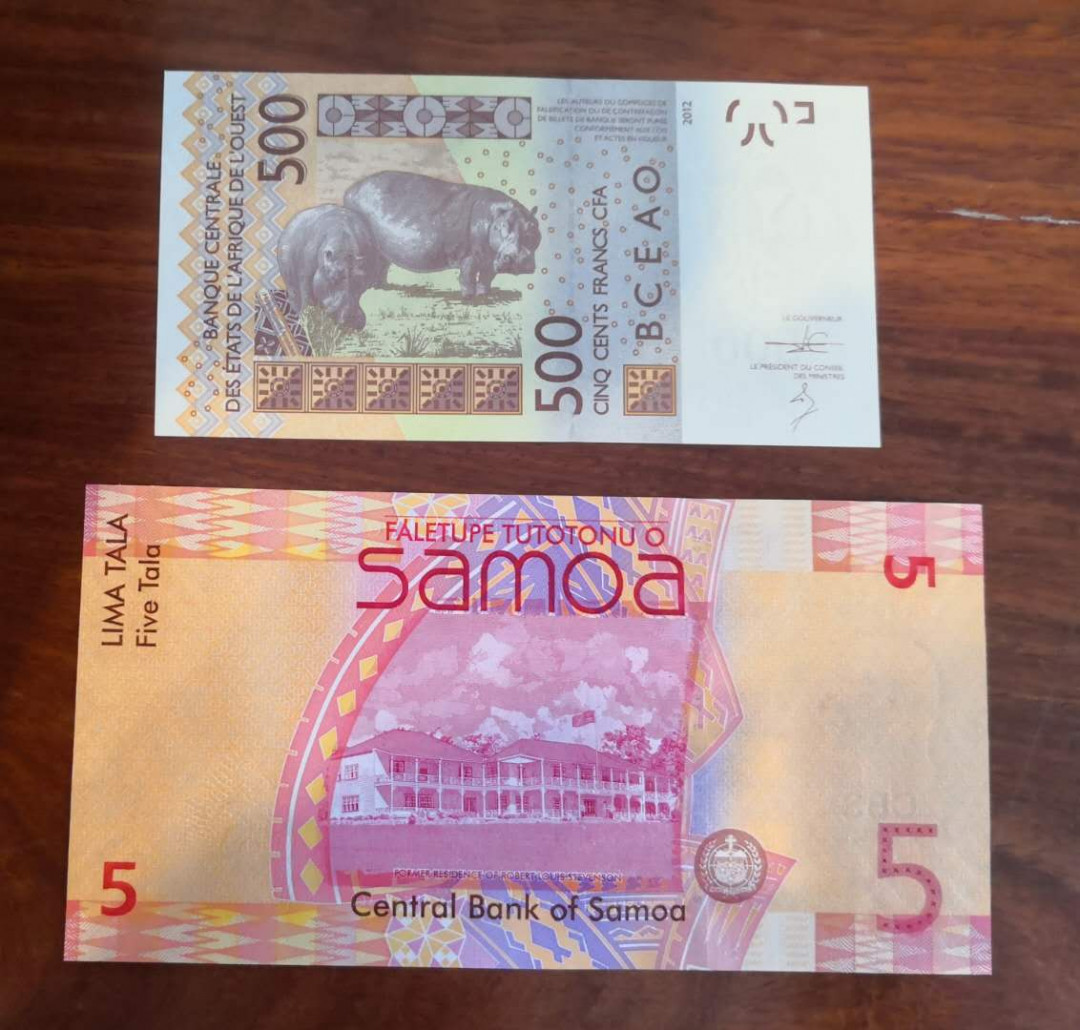 AZ纸币收藏第一次拍卖——格拉斯哥大学 萨摩亚 5塔拉 & 西非 马里版 500法郎 unc