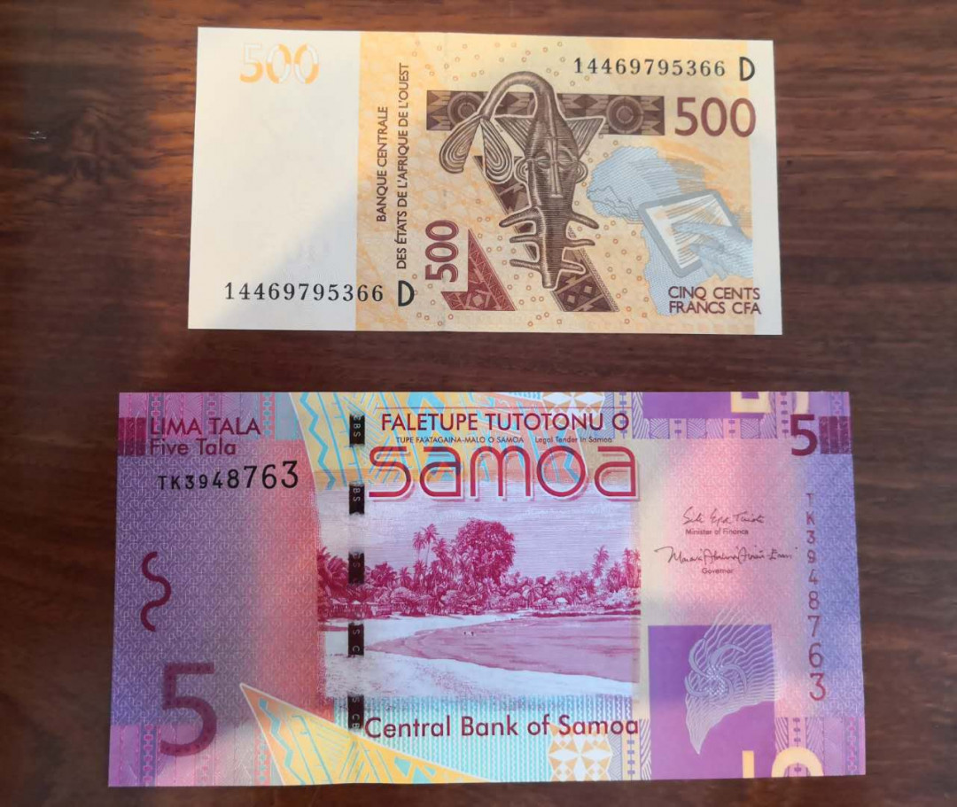 AZ纸币收藏第一次拍卖——格拉斯哥大学 萨摩亚 5塔拉 & 西非 马里版 500法郎 unc