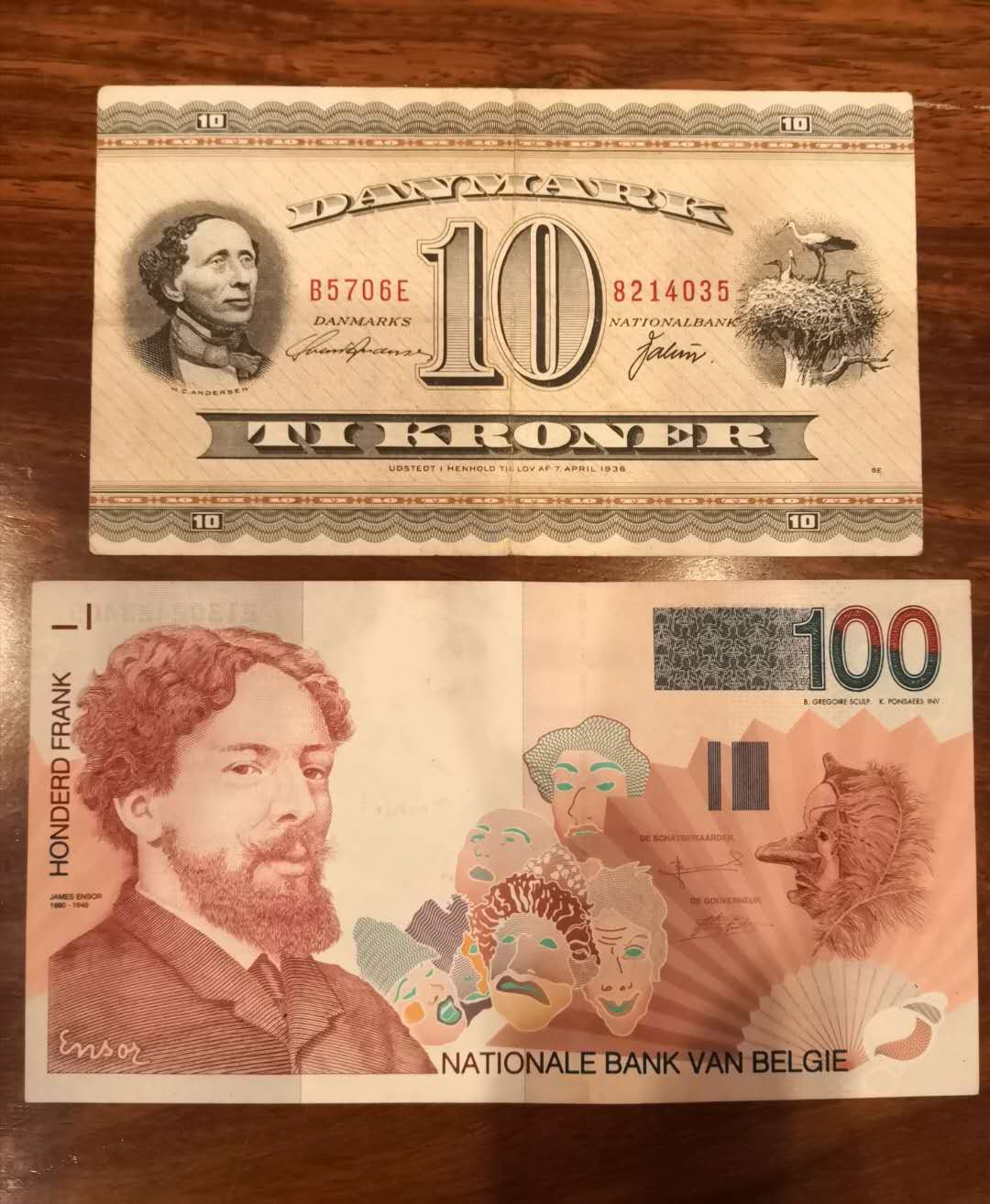 AZ纸币收藏第一次拍卖——格拉斯哥大学 丹麦10克朗 安徒生 vf & 比利时 100法郎 xf