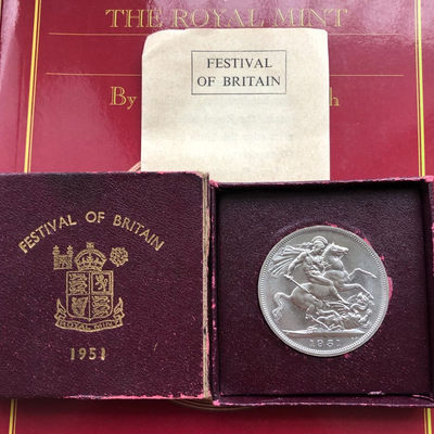 蒂克钱币-首场捡漏拍-0起免佣金 - 英国1951年乔六马剑 盒证齐