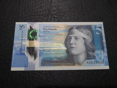 《外钞收藏家》第一百一十四期拍卖（共83拍） - 2016年苏格兰最新版塑料钞5镑 全新UNC