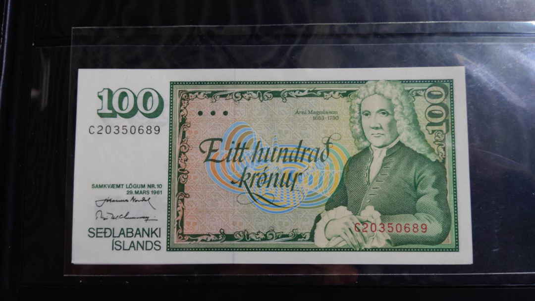 【囧羊收藏】精选微拍第31期暨2021年第二十二期 世界各国纸币 1961年冰岛100克朗 全新绝品无47号码