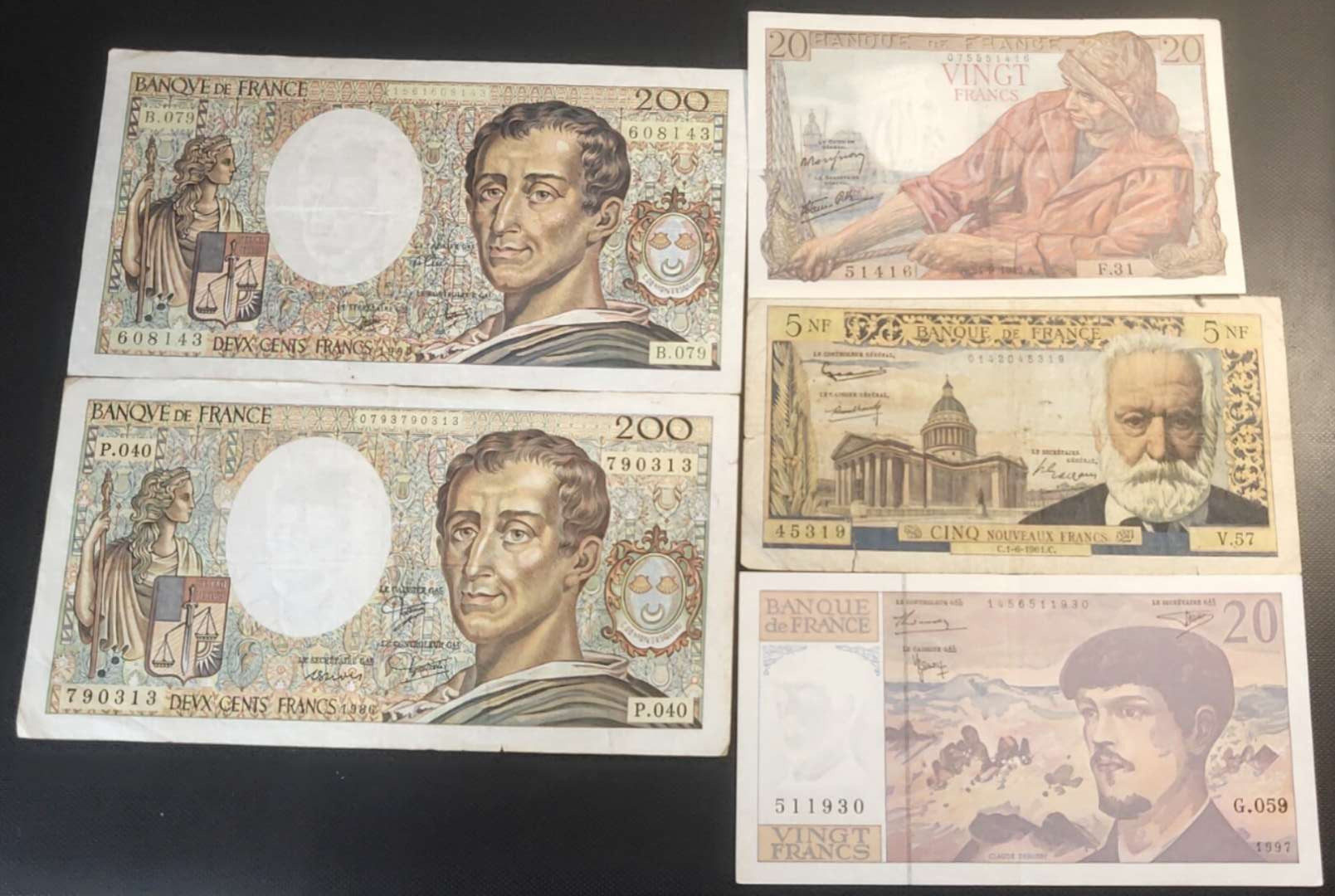 N&C第十一期: 欢乐捡漏场 法国发郎5张 两张20法郎品好 200也不错 5雨果稍差