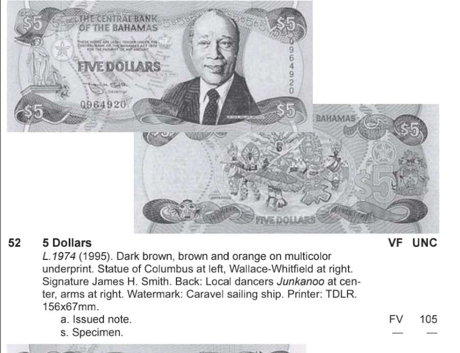 N&C第十一期: 欢乐捡漏场 1974年巴哈马5元 全新UNC 珍稀品种