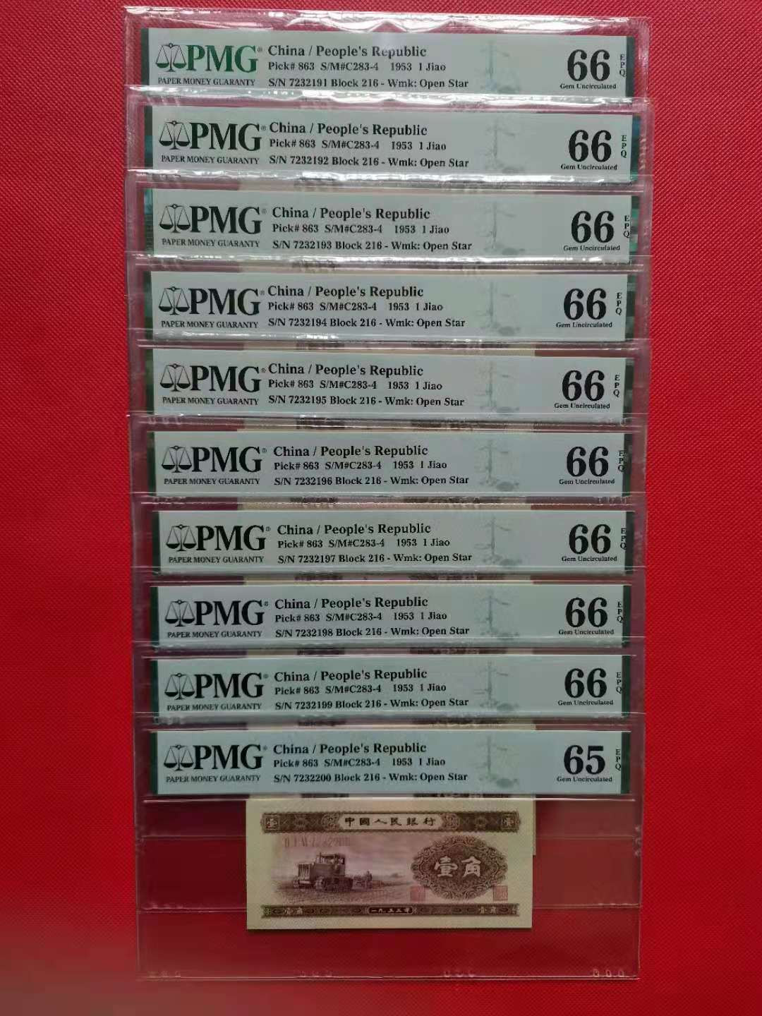 【王者微拍】1700期精品拍卖 黄一角 标十 足尺 PMG 65E-66E 216-7232191-200