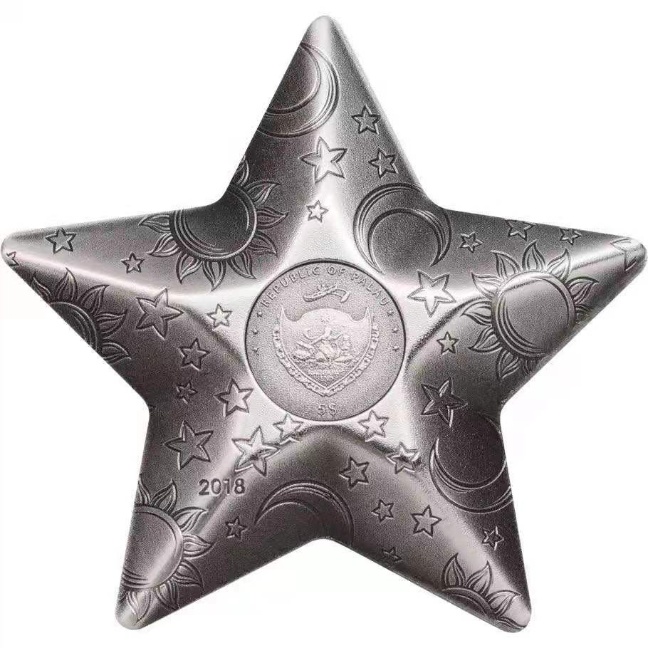 【币观天下】第153期钱币拍卖～ 帕劳2018年五角星1盎司仿古立体纪念银币 