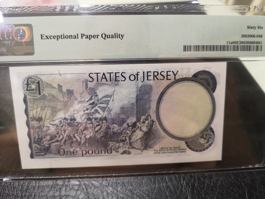 《外钞收藏家》第一百一十五期拍卖 1876-78年泽西1镑 PMG66