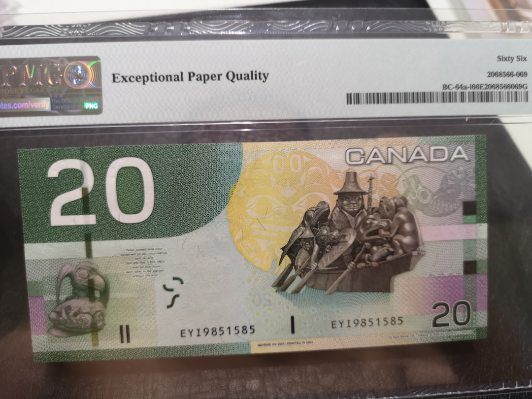 《外钞收藏家》第一百一十五期拍卖 2004年加拿大旅版20加元 PMG66 初版 首签