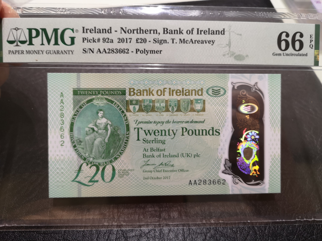 《外钞收藏家》第一百一十五期拍卖 2017年北爱尔兰20镑 PMG66 AA冠