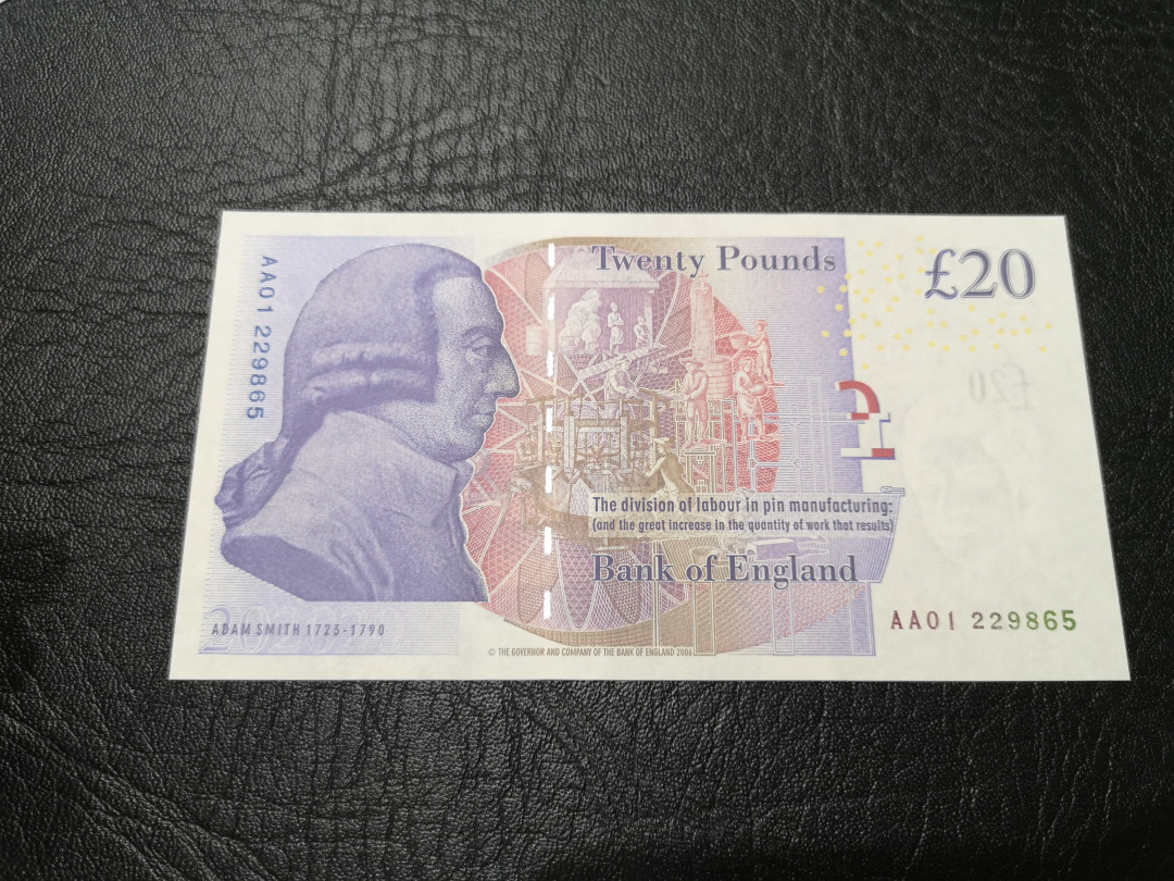 《外钞收藏家》第一百一十五期拍卖 英国F序列20镑 AA01首发冠 无47 全新UNC 品相绝