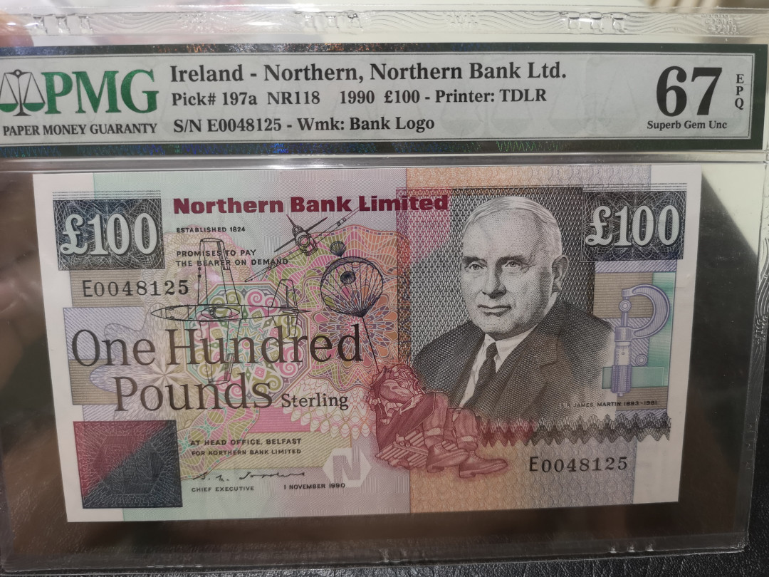 《外钞收藏家》第一百一十五期拍卖 1990年北爱尔兰北方银行100镑 PMG67 稀少