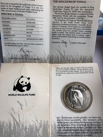 蒂克钱币-0起免佣金-第2拍 - 1986年汤加WWF 野生动物精制银币 