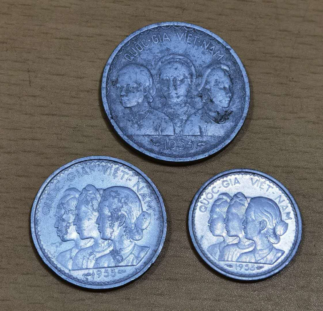 北京马甸外币专卖微拍第五十五期，外国非贵金属流通币纪念币专场，陆续上新欢迎关注 1953年南越三姐妹铝币3枚全套（热门品种）
