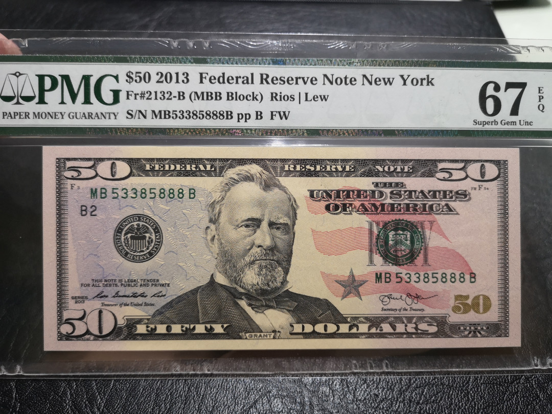 《外钞收藏家》第一百一十六期拍卖 2013年50美元 888豹子号 PMG67