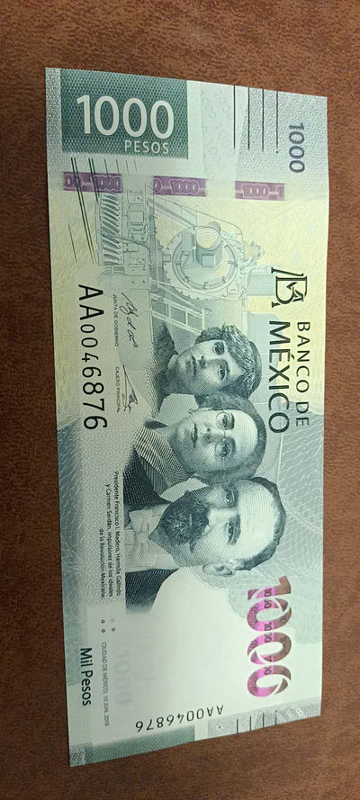 新版墨西哥1000比索首发AA冠 - 美洲全新UNC墨西哥1000比索首发AA冠0046876