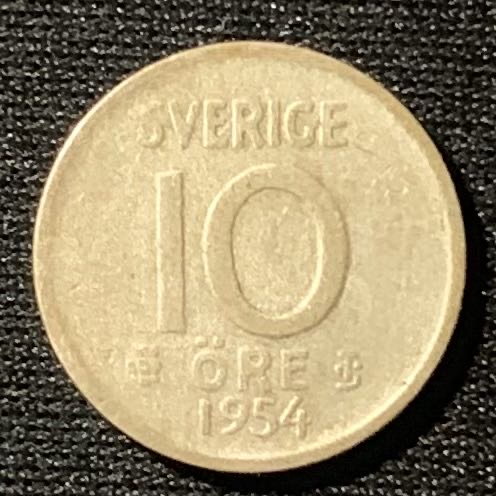 紫瑗钱币——第160期拍卖 瑞典 1954年 古斯塔夫六世 10欧尔 1.44克 0.4银