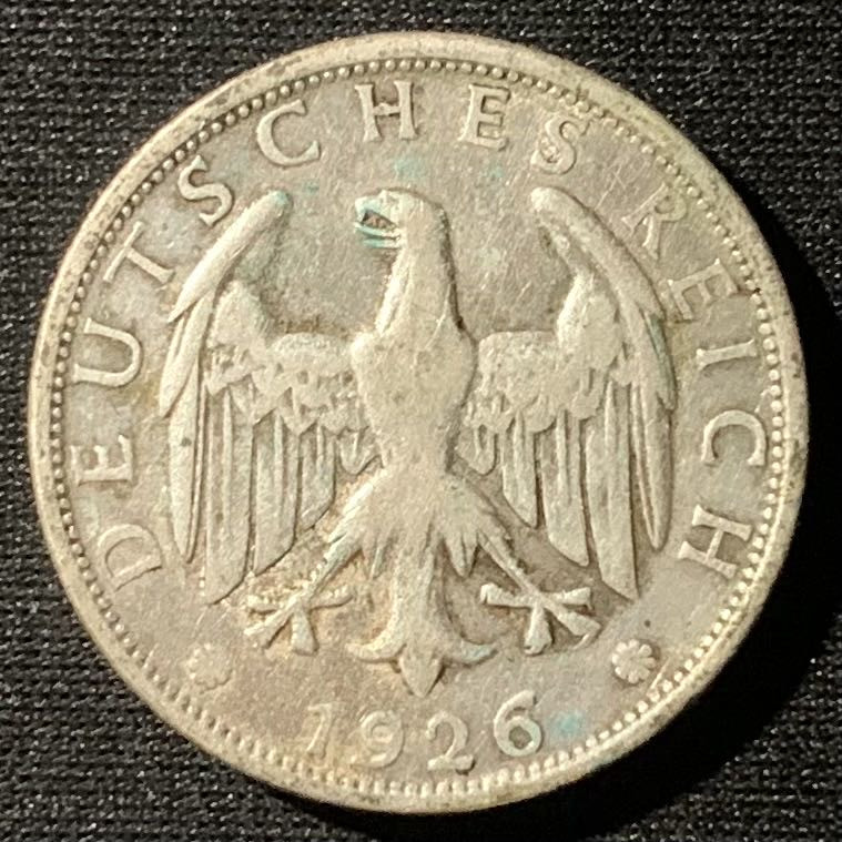 紫瑗钱币——第160期拍卖 德国 1926年 D版 魏玛时期 2马克 10克 0.5银