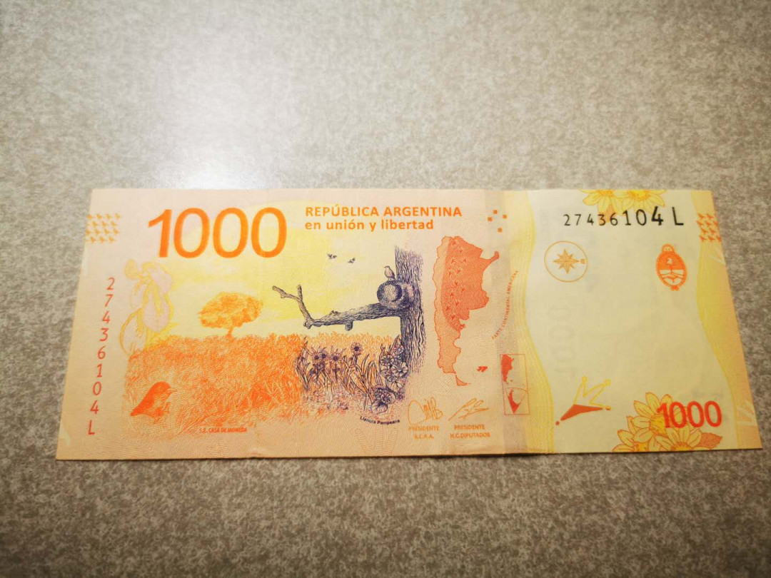 【鲸贝乐淘★自动结拍】千字文·第“欣奏累遣，戚谢欢招”号拍卖·两拍包邮 【阿根廷🇦🇷 】庆祝🎉 梅西夺冠，1000比索，小鸟🐦 ，全新全品UNC 