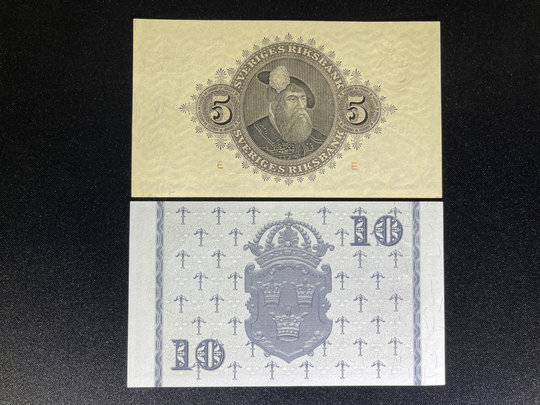 《张总收藏》30期—精品荟萃 瑞典老钞2张 无47尾4同0618 UNC 1952、1962年