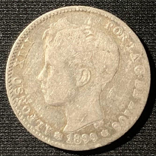 紫瑗钱币——第160期拍卖 西班牙 1899年 阿方索13世 小孩头 1比塞塔 5克 0.835银