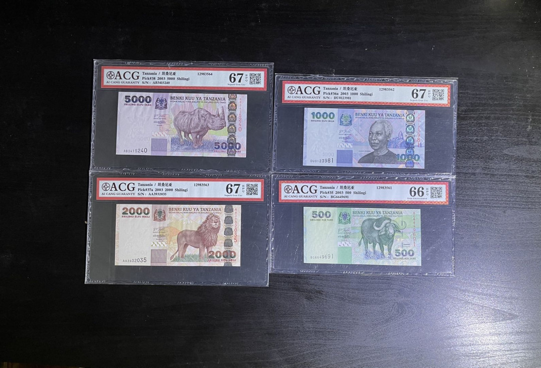 【丑猫】0718pmg(马来.港澳台.科威特.沙特.巴西.斯里兰卡等) 坦桑尼亚全套(缺10000面值)