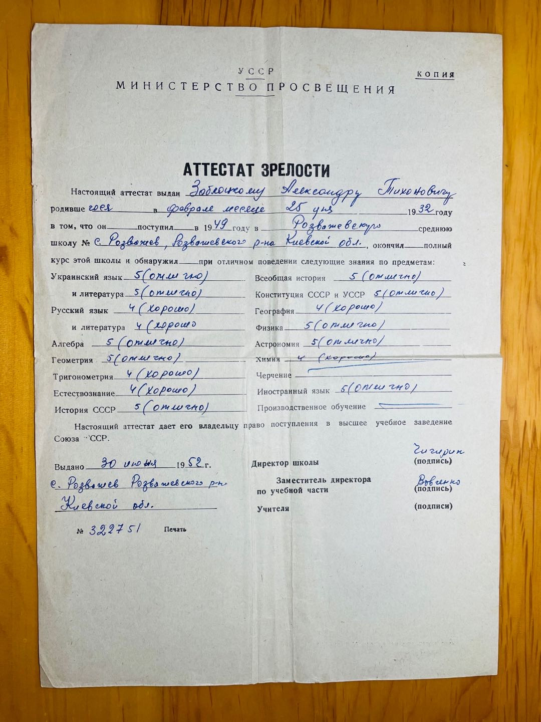 索科洛夫斯基·苏联-保加利亚小拍No.6 苏联学霸学业文凭，高等院校入学依据