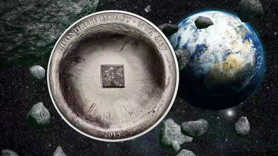 【随心拍&Getcoins】钱币拍卖九十三期～ 库克2015年5元，【获奖提名】1盎司、仿古，陨石系列(11)-镶嵌(摩洛哥)NWA4037球粒陨石实体、凹弧曲面陨石坑、黑彩精制银币