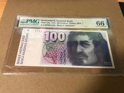 【Blue Auction】世界纸币精拍第102期——大津巴布韦遗址（共95拍） - 瑞士 1993年100法郎 PMG66EPQ 