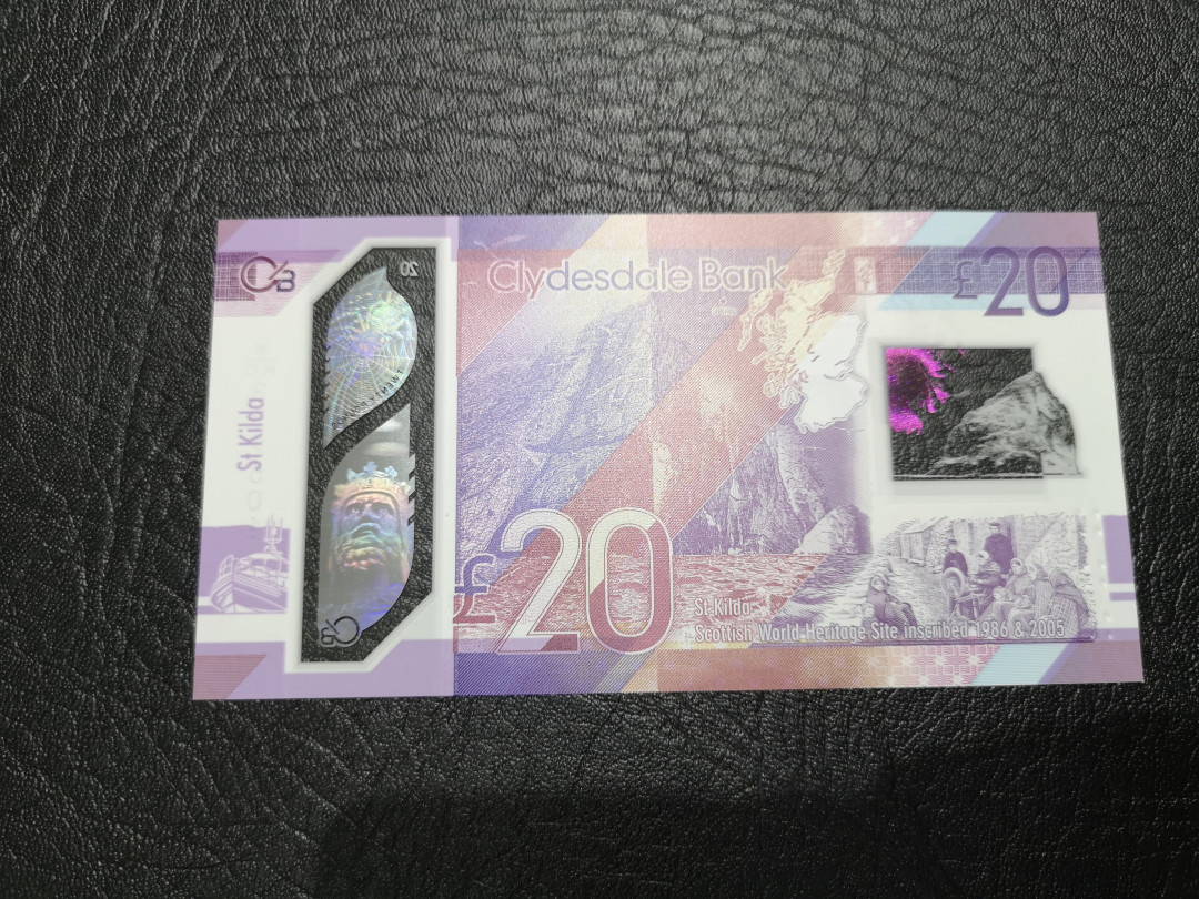 《外钞收藏家》第一百一十七期拍卖 2019年苏格兰克莱斯戴尔银行20镑塑料钞 全新UNC 