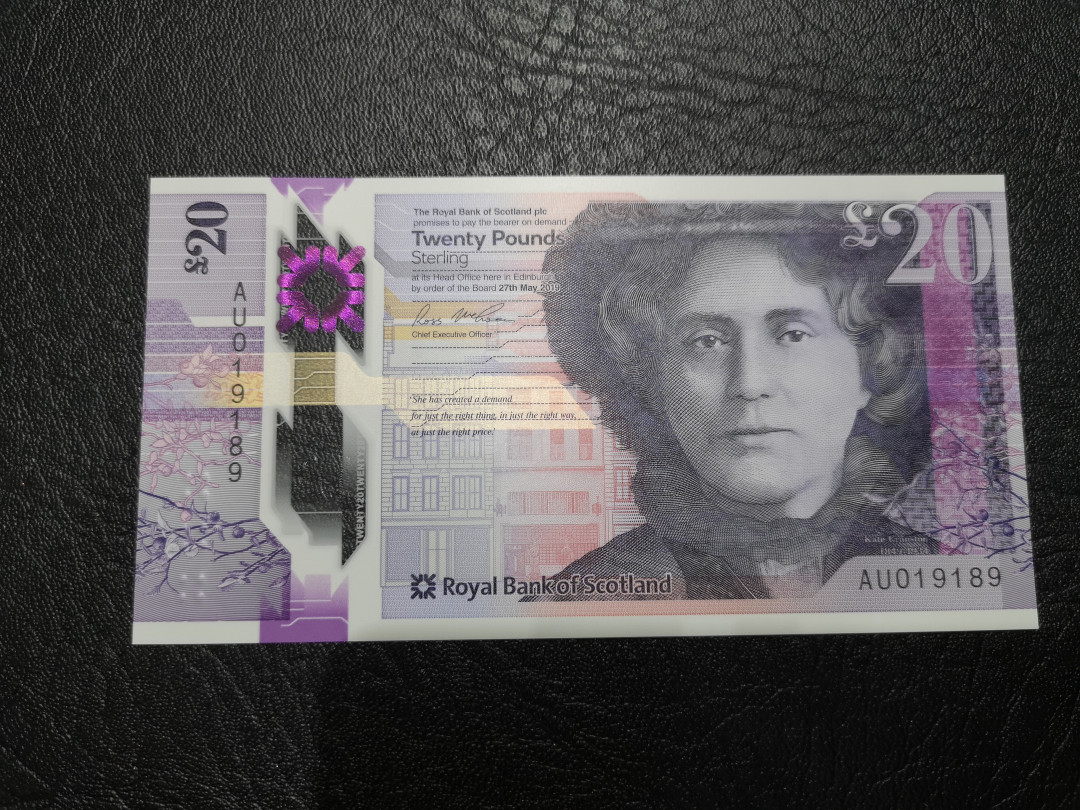 《外钞收藏家》第一百一十七期拍卖 2019年苏格兰皇家银行20镑塑料钞 全新UNC 