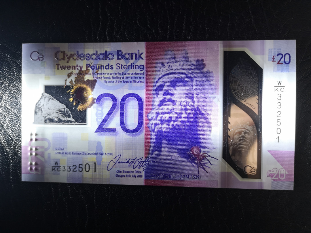 《外钞收藏家》第一百一十七期拍卖 2019年苏格兰克莱斯戴尔银行20镑塑料钞 全新UNC 