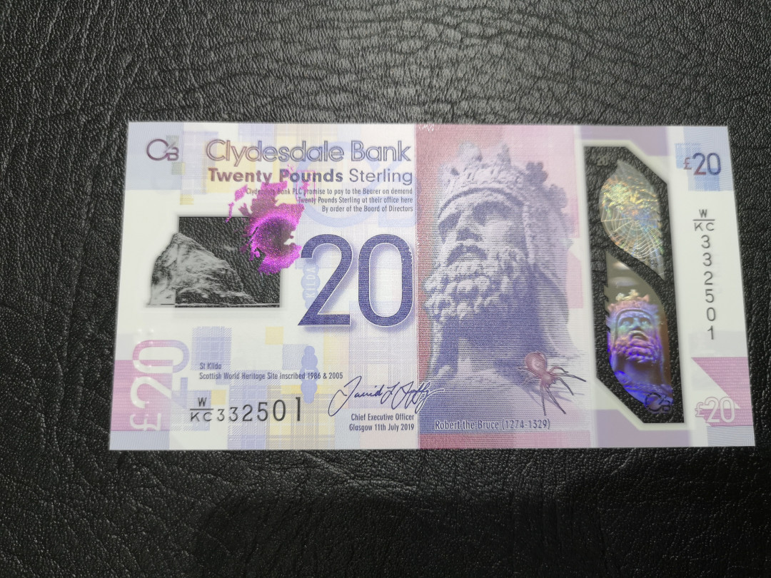 《外钞收藏家》第一百一十七期拍卖 2019年苏格兰克莱斯戴尔银行20镑塑料钞 全新UNC 