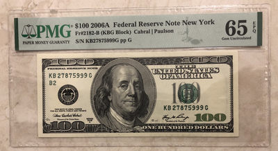 广超藏品2021年第8拍 - 大头100美元 2006年A 豹子号999 pmg65