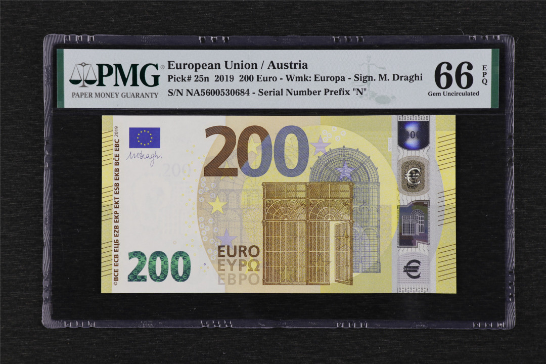 亘邦收藏第73期 2019年 奥地利三签200欧元 PMG 66EPQ NA5600530684