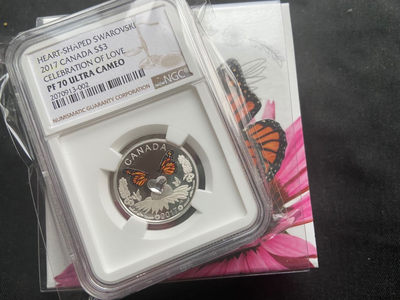 【随心拍&Getcoins】钱币拍卖九十四期～  【加拿大】2017年蝴蝶银币【镶嵌水晶】ngc70