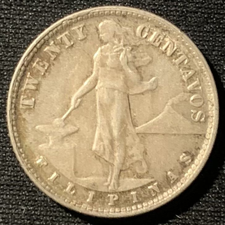 紫瑗钱币——第160期拍卖 美属菲律宾 1938年 火山与女神 20分 4克 0.75银 UNC