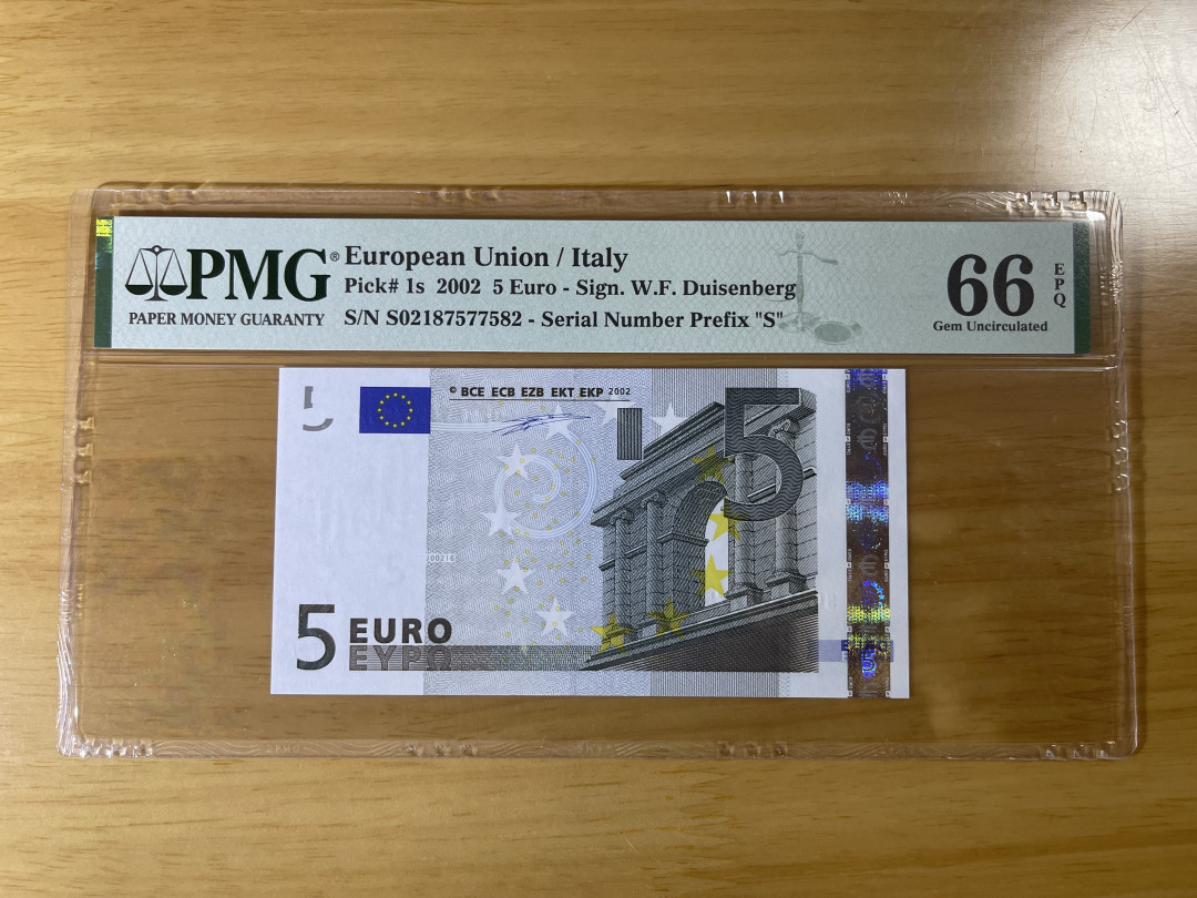 《张总收藏》31期—首发&塑料 欧元一签5欧 意大利版S PMG66