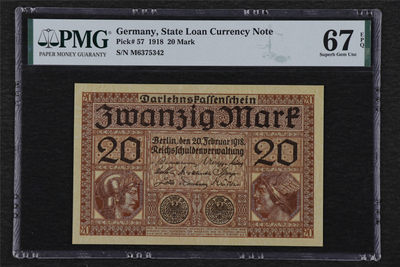 亘邦收藏-第74期（共109项） - 1918年 德国 20马克 PMG67EPQ 6375342